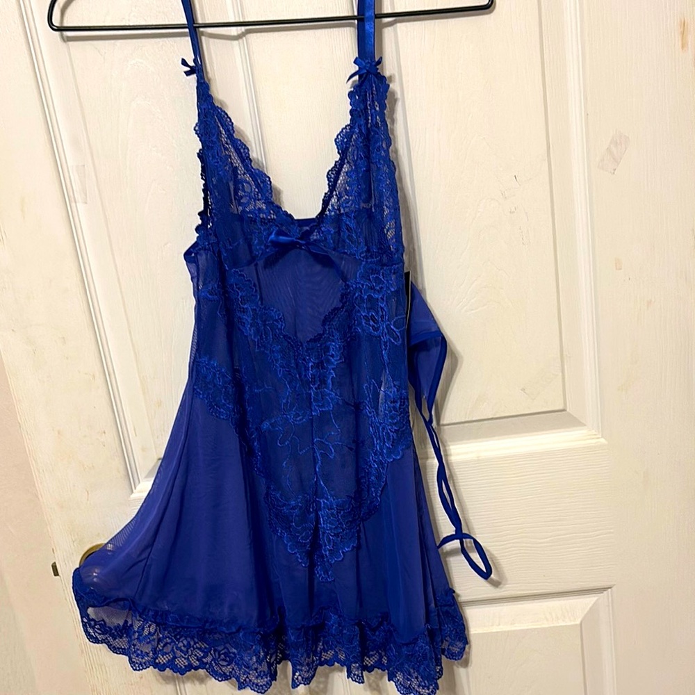 Oh La La Cheri Paris. Blue Lace Chemise Nightdress - Sz XL